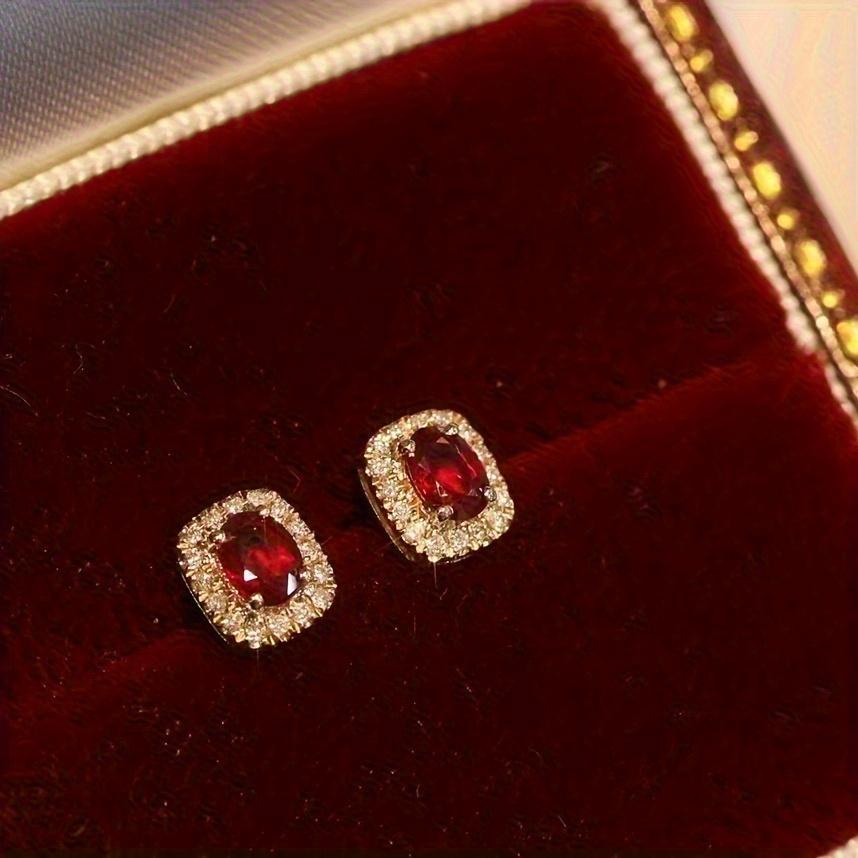 Retro Fashion Women's Simple Ruby Zircon Earrings with Personalized Light Luxury Style Party Wedding Banquet Earrings