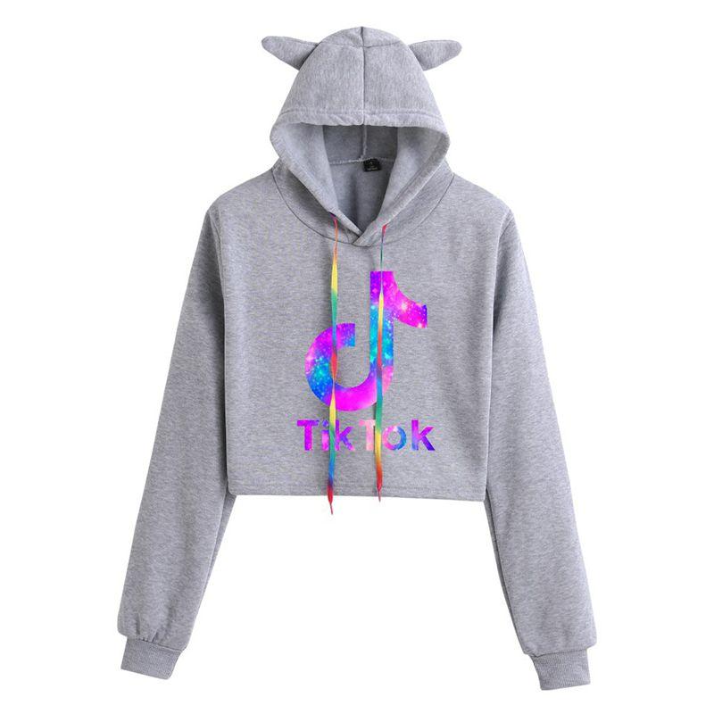 Women Tok Tik Short Pullover Hoodie Spring Autumn Sweatshirt Jumper Tops Crop