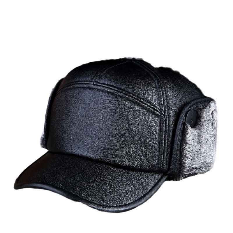 Winter Thickened Cotton Ear Protection Hat Leather Baseball Adjustable Caps