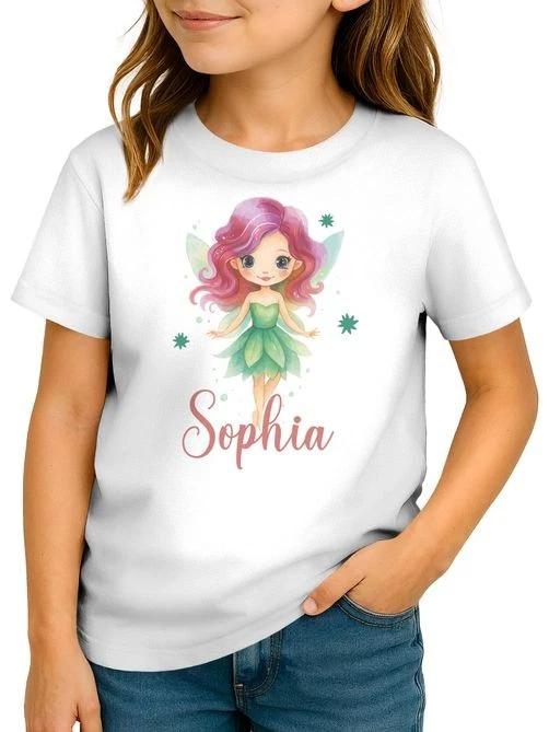 Kids Girls T-Shirt With Name Personalised Print Fairy Print Shirt M