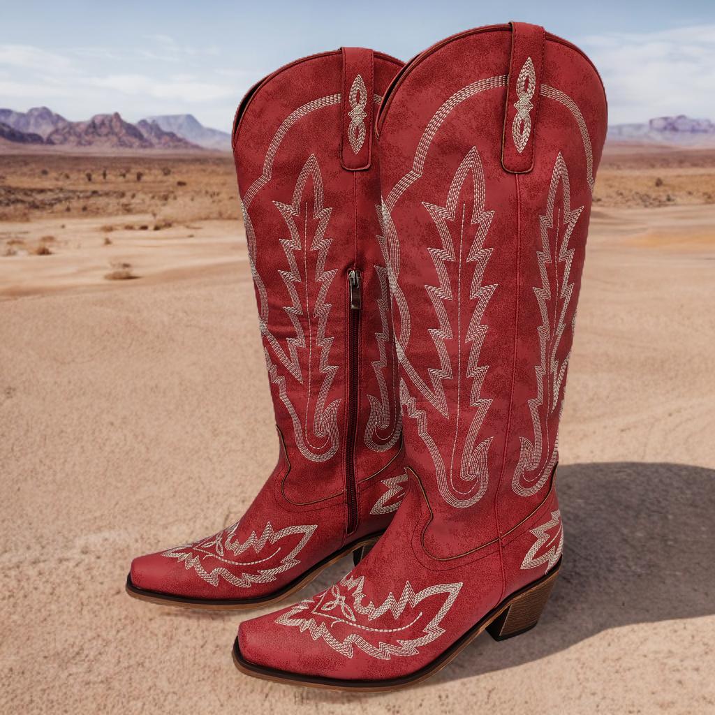 Fashion IPPEUM Western Cowboy Boots For Women Knee High 2024 New Red Plus Size 44 Cowgirl Shoes