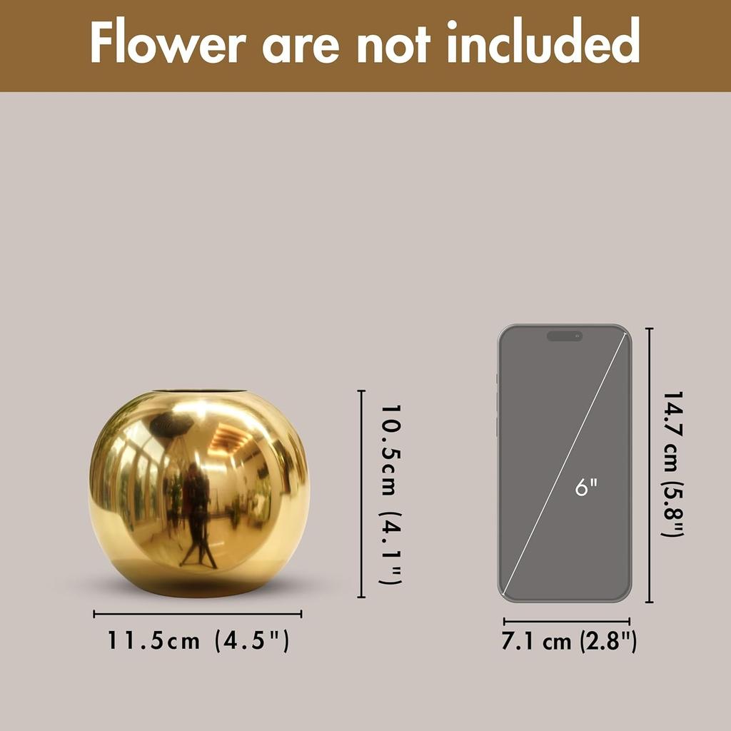 Metal Vase for Flowers, Metal Ball Round Flower Vase (Gold, Small),  Behoma