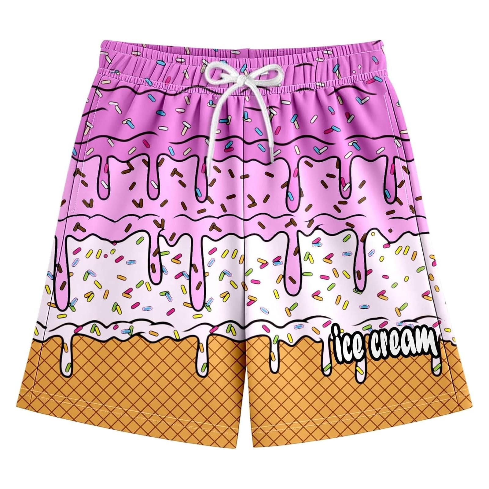 

Детские повседневные шорты с цветочным принтом и принтом мороженого, на кулиске, пляжные штаны 150