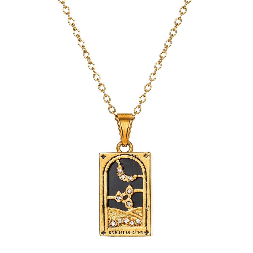 Retro Stainless Steel Zircon Tarot Card Pendant Necklace for Women