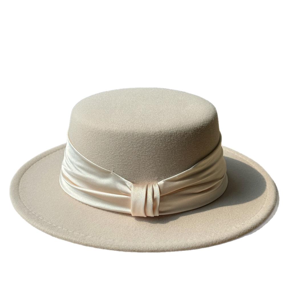 Ny Fransk Elegant Rosett Hatt Dam Vinter Brittisk Retro Ullfilt Hatt Trendig och Mångsidig Ull Jazzhatt