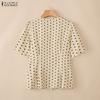 ZANZEA Women Casual V-Neck Short Sleeve Polka Dot Print Blouse