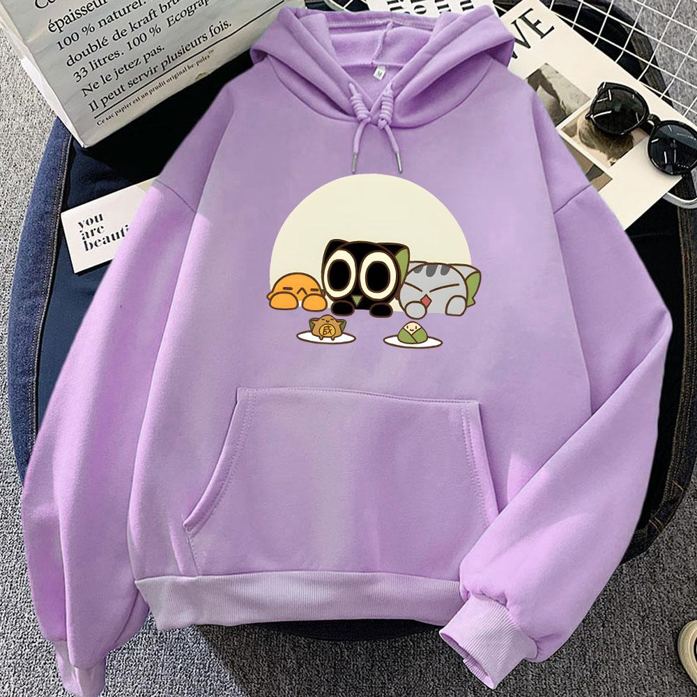 Luo Xiao Hei Cat Cartoon Printing Hoodies Winter Fleece Kawaii Printing Sweatshirts Streetwear Casual Women Comfortable Pullover