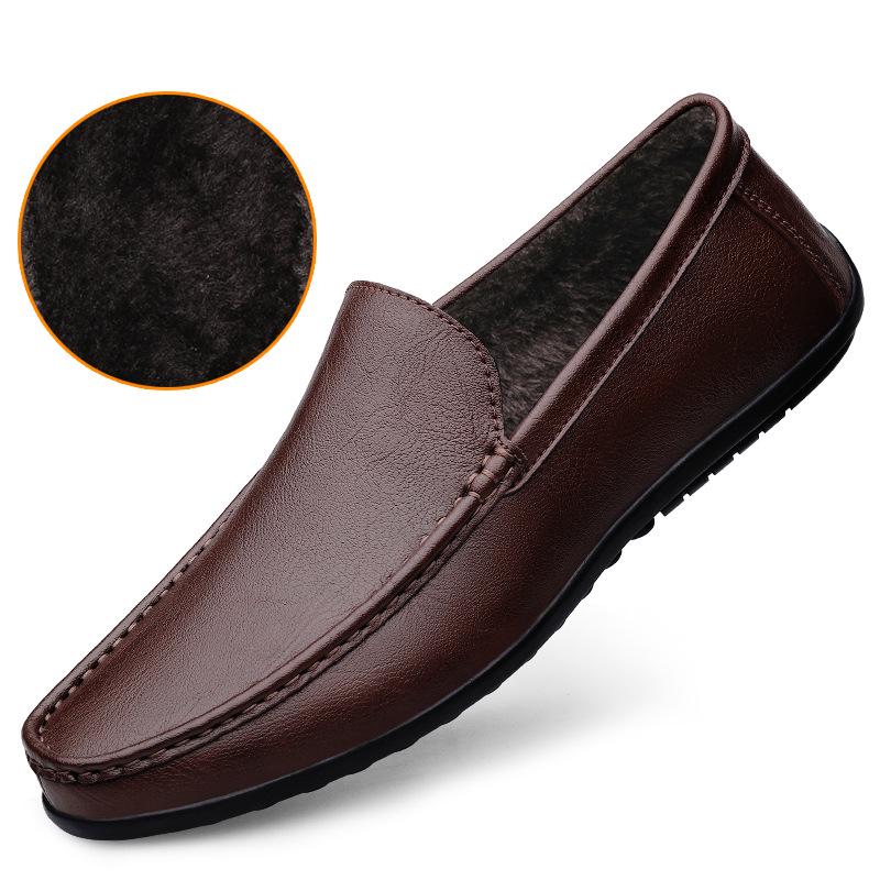 Men's Genuine Leather Slip-On Driving Shoes - Soft Sole Business Casual Flats, Large Size