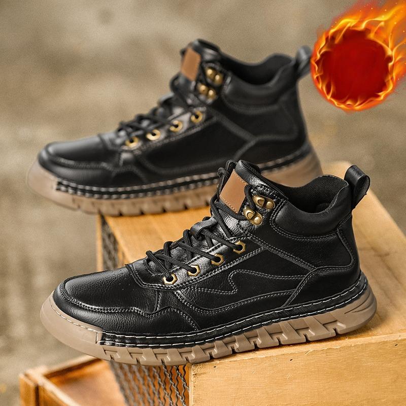 Men's High-top Casual Leather Shoes Handmade Plush Shoes Casual Shoes Autumn and Winter Plus Size 39-47