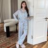 Spring new ice silk pajamas women's high-end fashion printing thin long-sleeved trousers loungewear suit can be worn outside