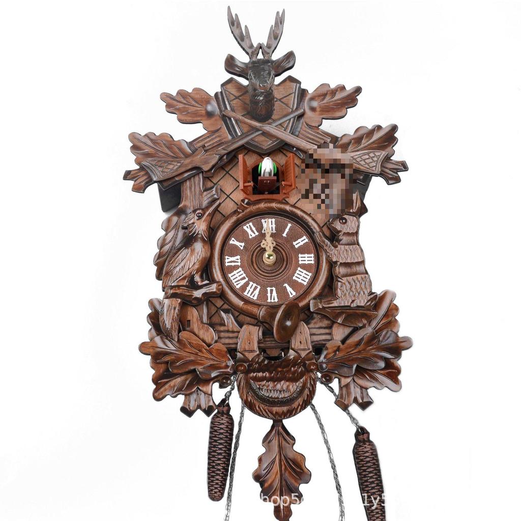 Small European Retro Wooden Cuckoo Wall Clock - Bird Time-Telling Living Room Decor