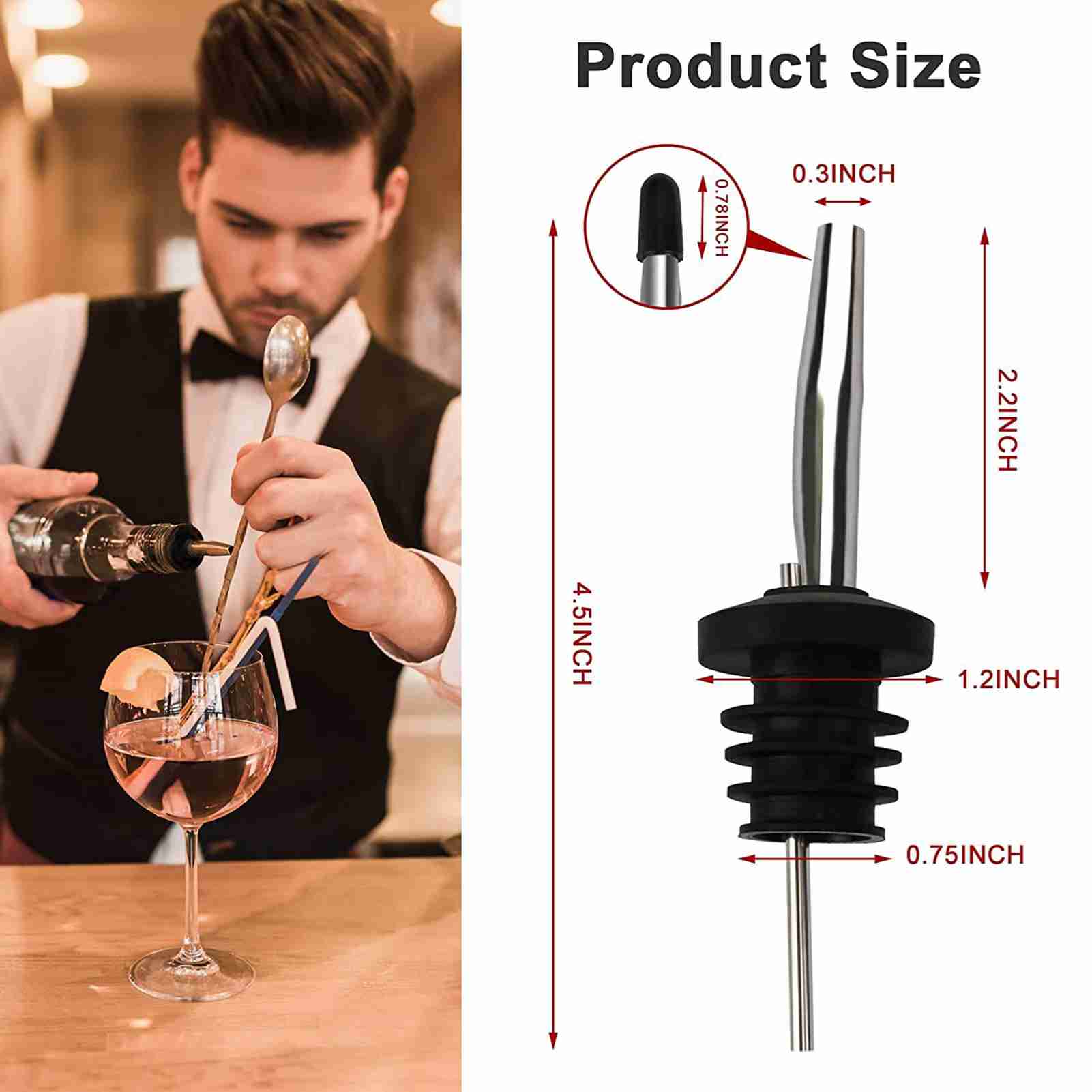 

Liquor Bottle Pourers Stainless Steel Liquor Bottle Pourers with Rubber Dust Bar Accessories