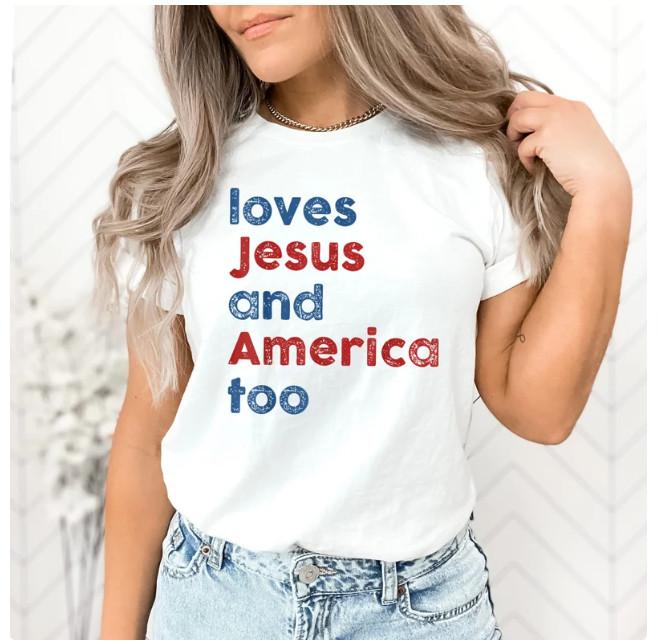 Новая футболка Любит Иисуса и Америку Тоже, Патриотическая Христианская Футболка, Независ 4XL