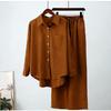 South East Asia Autumn and Winter Large Size Loose Elastic Wrinkle Long Sleeve Shirt Wide Leg Pants Fashion Casual Sports Suit