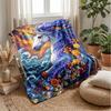 Cosmic Unicorn with Flowers Blanket Personalized Name Flannel Blanket Soft Cozy Plush Throw for Sofa Bed Lightweight Home Decor