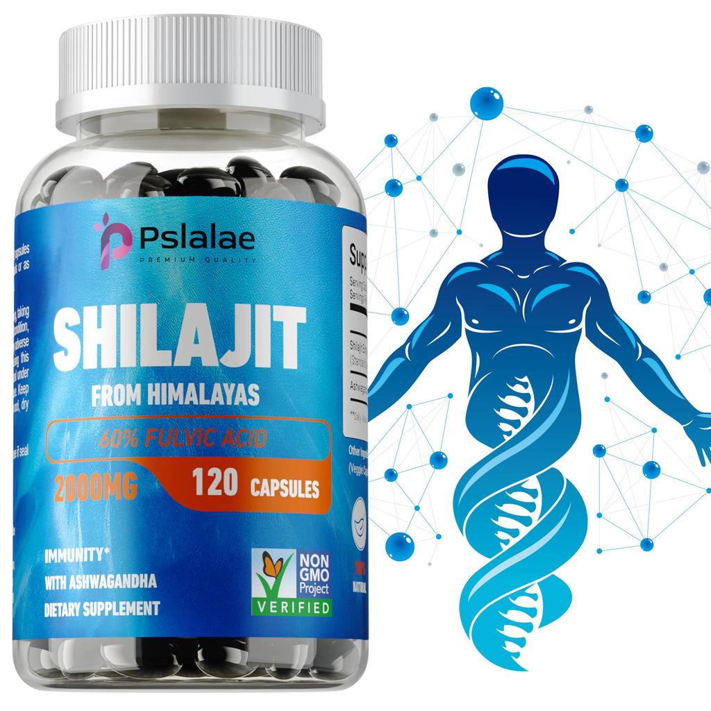 Pslalae Pure Shilajit Resin Capsules 2000mg Enhance Liver Metabolism Lowering Blood Sugar & Anti-Fatigue Energy Support for Men & Women