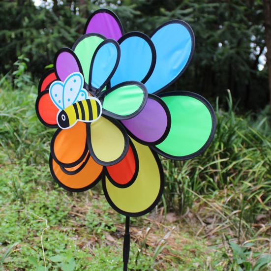 Pin-wheel Funny Colorful Three Layers Bee Beetle Windmill Wind Spinner Pinwheels for Decoration