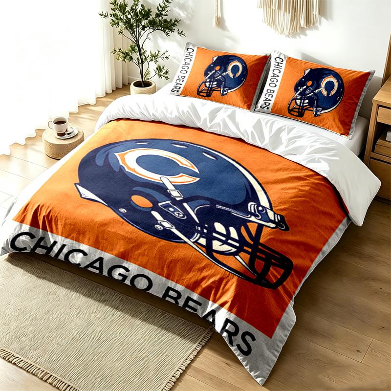 Chicago Bears 3pc Duvet Cover Set Simple Modern Bedding Set Wrinkle Resistant Soft Fabric All Season Use a perfect gift