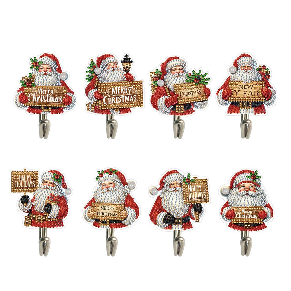 

8Pcs Christmas Theme Rhinestone Painting Keychain Hanger Diamond Painting Art Hooks for Wall Cabinet
