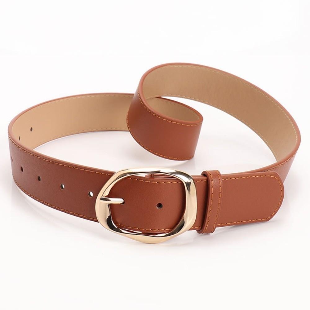 Faux Leather Waist Belt Oval Pin Buckle Waist Strap Classic Leather Waistband  For Women