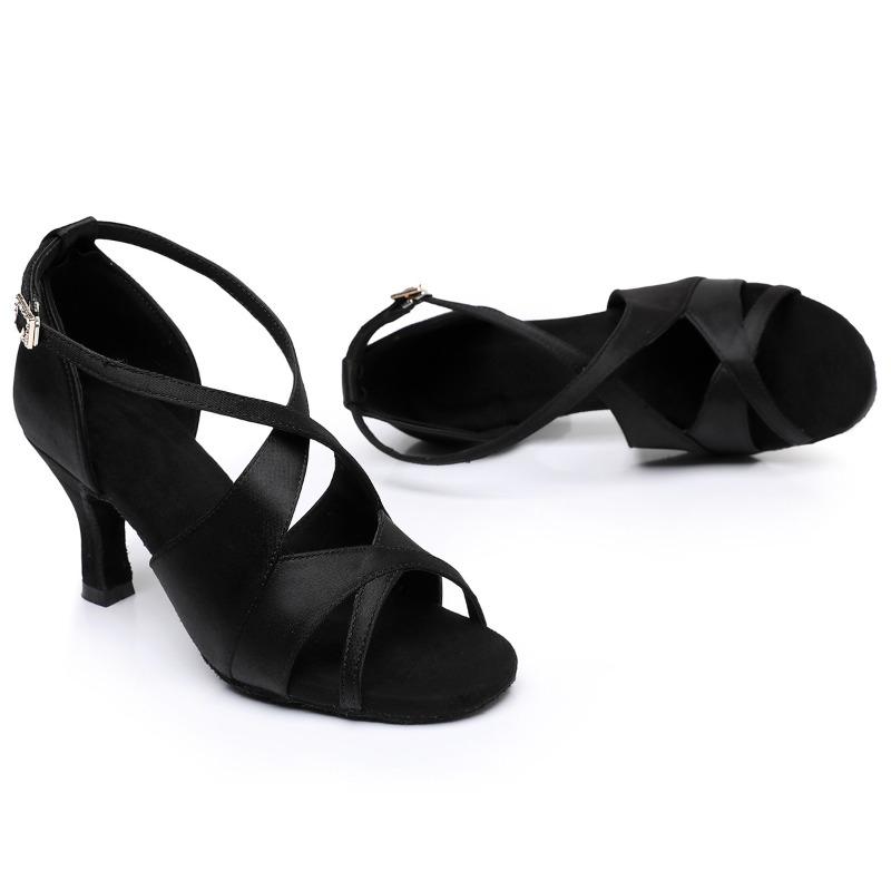 Latin Suede Dance Shoes for Women,ballroom,jazz Salsa Dance Shoes for Ladies,new Rhinestone Buckle,soft Sole,brown,black,5cm/7cm