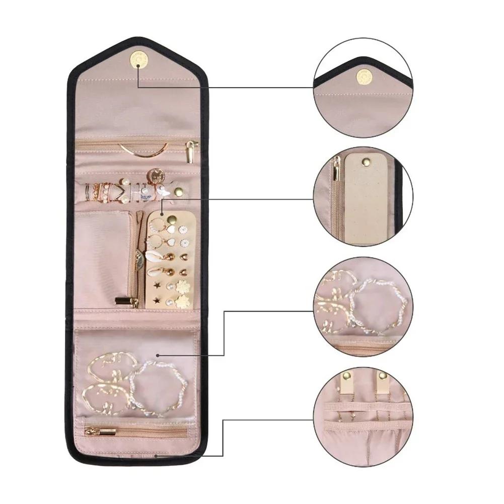 Travel Portable Jewelry Organizer Roll Foldable Jewelry Case for Bracelet Ring Necklaces Earring Jewelry Storage Bag Travel Bags