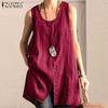 ZANZEA Summer Kaftan Tank Tops Women O-Neck Sleeveless Casual Pullover Tops