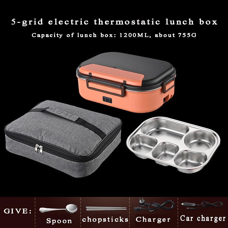 50W Portable Keep Warm Lunch Box with Storage Bag Household Food Grade Stainless Steel Insulation Bento Box 27.5*20.3*9cm