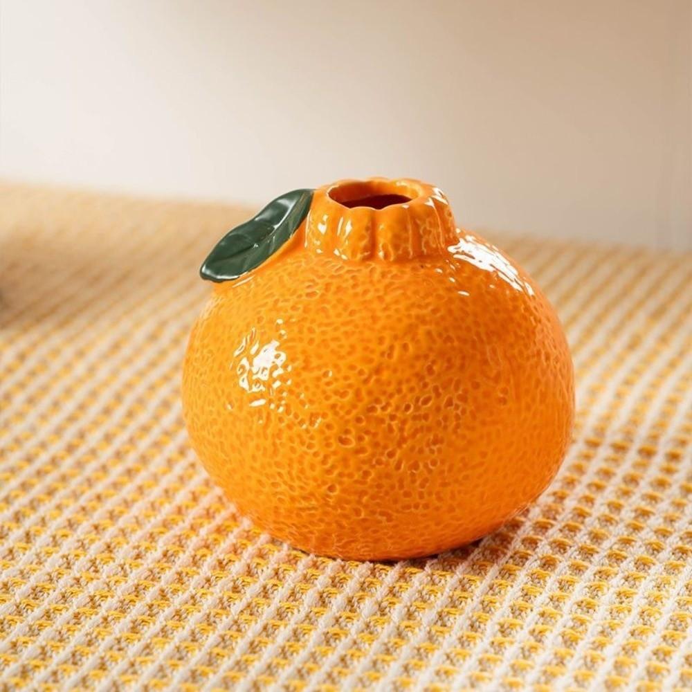 Ceramic Simulated Orange Vase Art Vase Fruit Shape Vase Flower Holder  Tabletop Decor