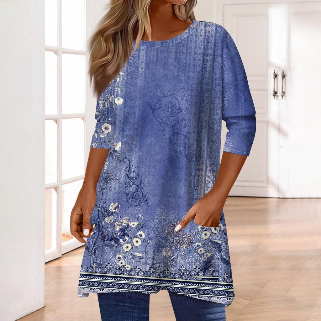 Dámské topy s 3/4 rukávem Tričko s potiskem Tričko Halenka s kulatým výstřihem