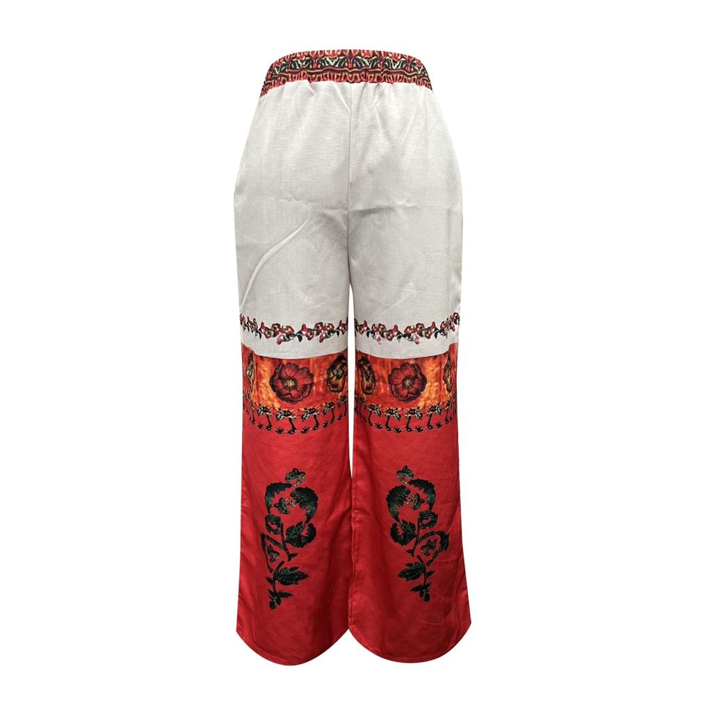 Women's Cotton And Linen High Waist Retro Print Fashion Trousers