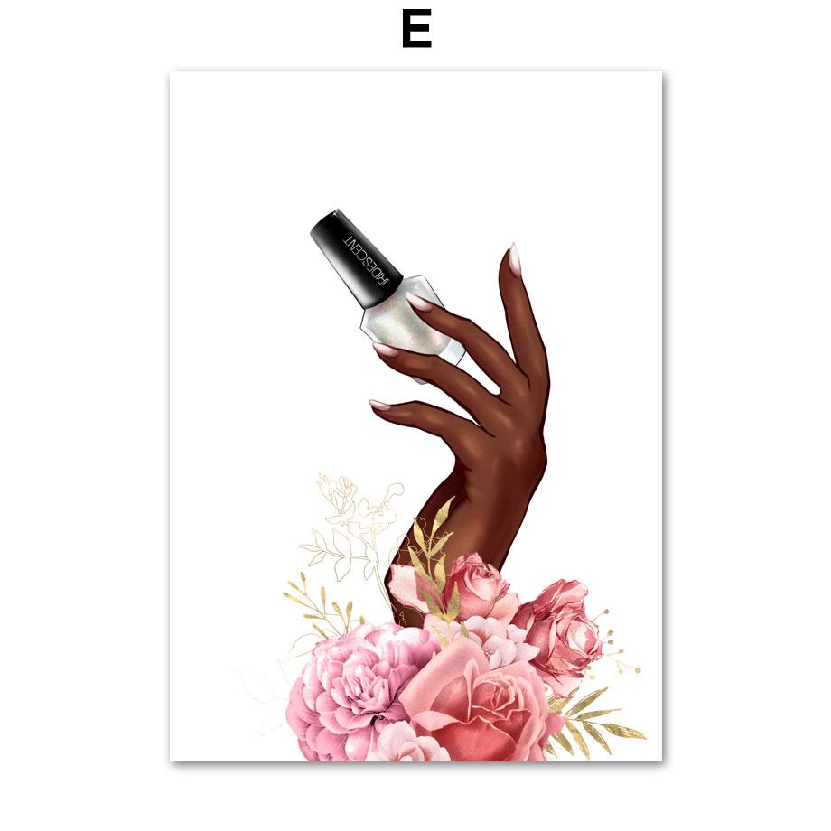 Nail Shapes Girl Hands Flower Nordic Posters And Prints Wall Art Canvas Painting Decor Pictures For Manicure Beauty Salon Room