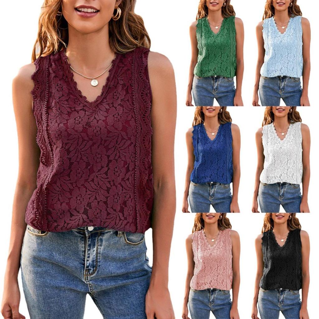 Nuovo Top Estivo Monocolore da Donna con Intrecci in Pizzo Sexy a Spallina Lavorato a Maglia Top in Pizzo