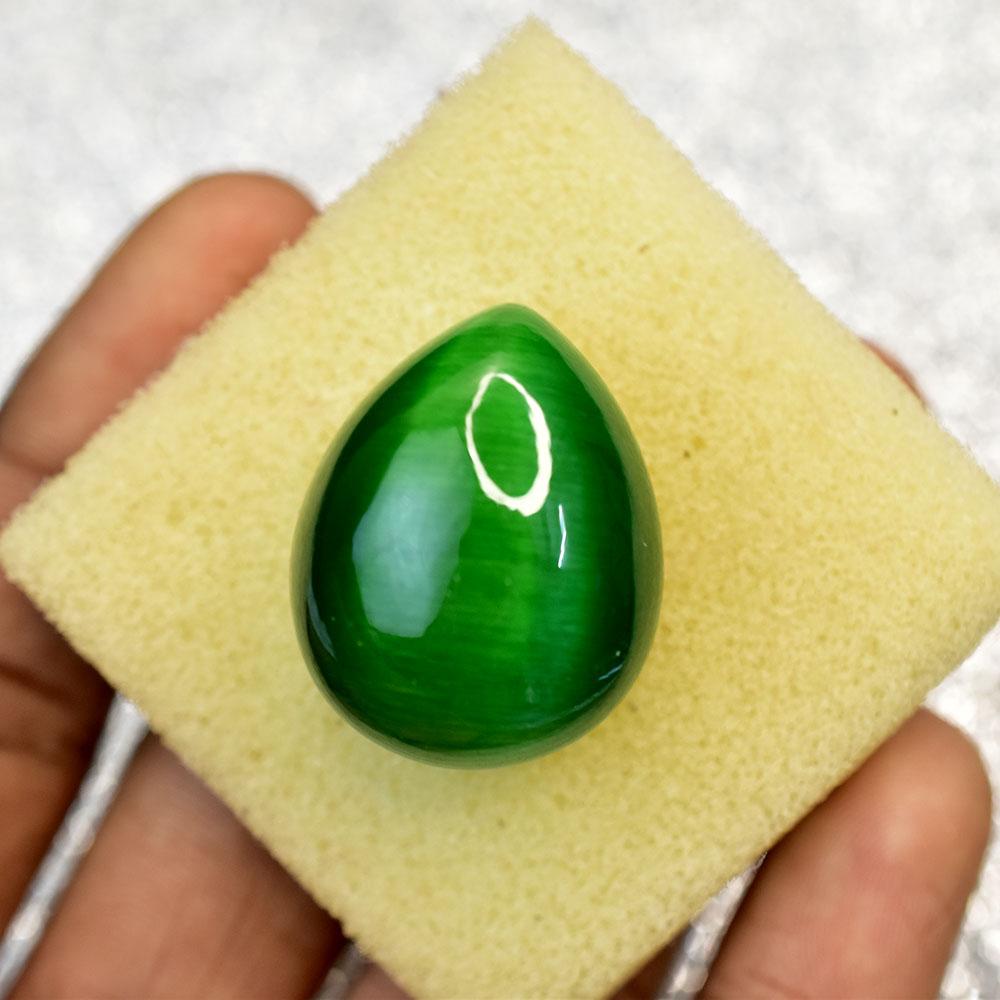 27x22mm Pear Cabochon Cut Natural Cat'S Eye Green Loose Gemstone for Jewelry Making and Crafts