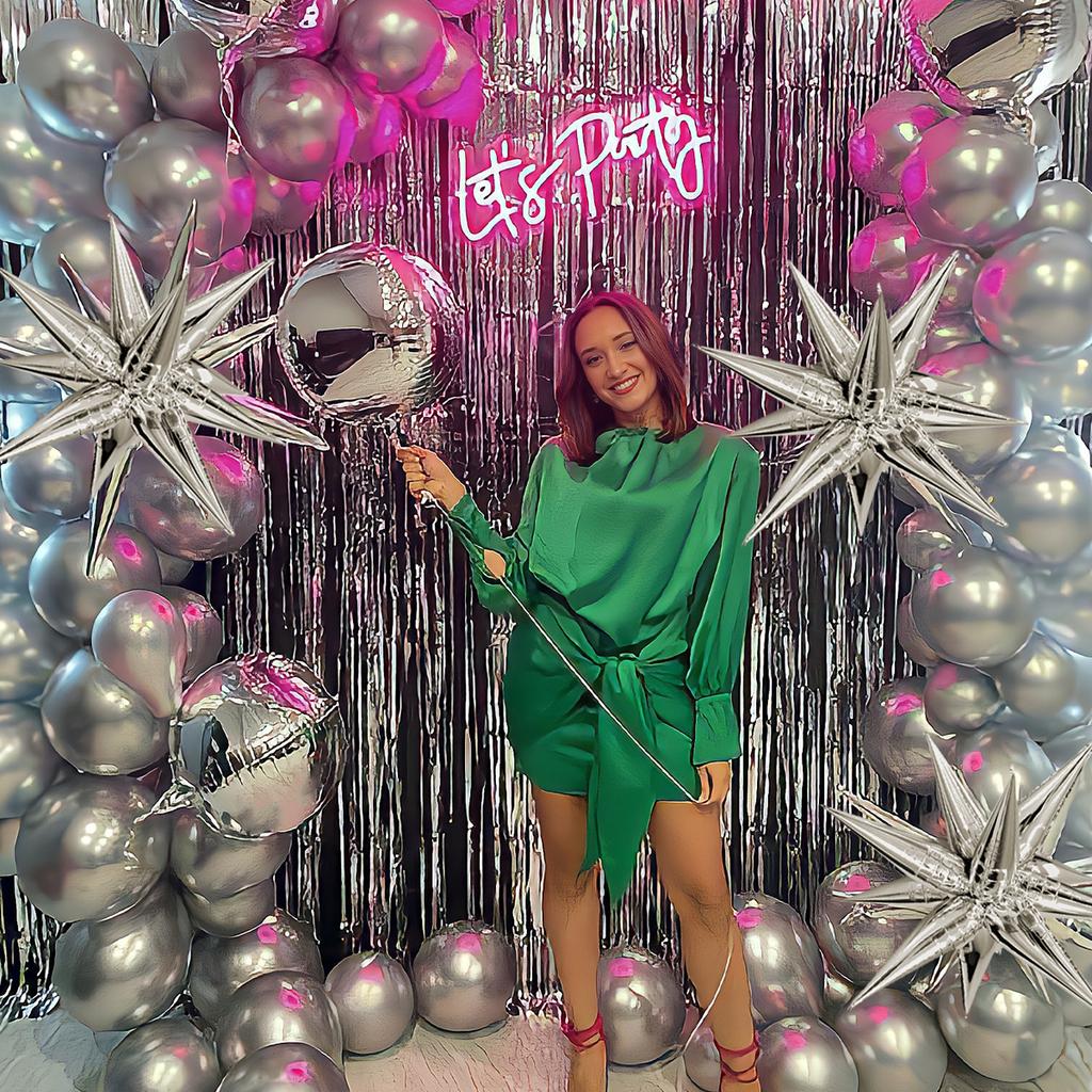 1set Silver Theme Balloon Set, Birthday Party, Wedding, Anniversary, New Year Party, Photo Props Decoration Supplies