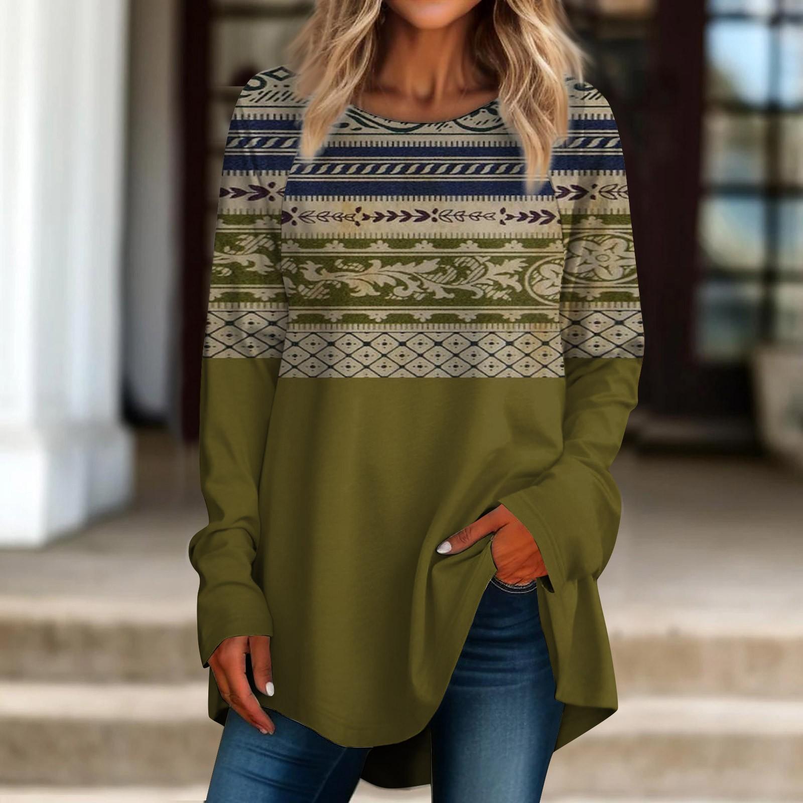 

Женские блузки, модные, повседневные, больших размеров, с длинными рукавами, круглым вырезом, с принтом в стиле ретро, футболка, топ 8XL