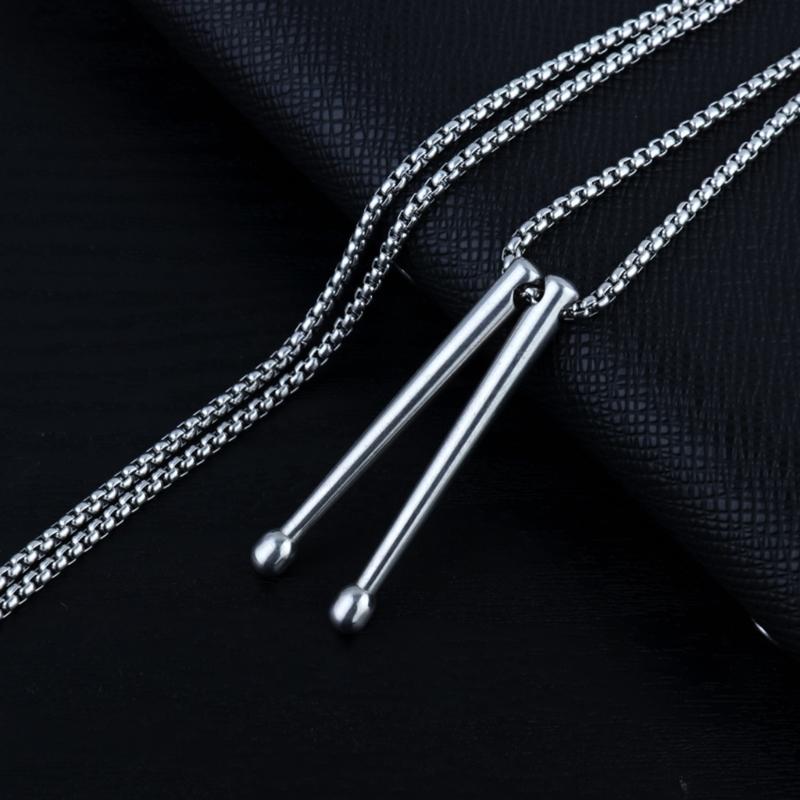 Edelstahl Silber Drumstick Anhänger Halskette Schmuck Ornament Zarte Schlüsselbeinkette Accessoire für Musikliebhaber