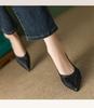 Pointed cat heel single shoes women's summer soft leather shallow mouth middle heel commuter professional work high heels spring and autumn 2025 new