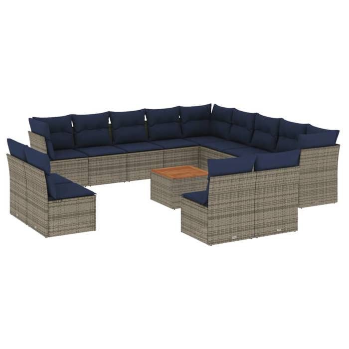 VidaXL Salon de Jardin avec Coussins 14 pcs, Canapés de Patio, Ensemble de Meubles, Mobilier de Terrasse Exterieur, Gris 3256271