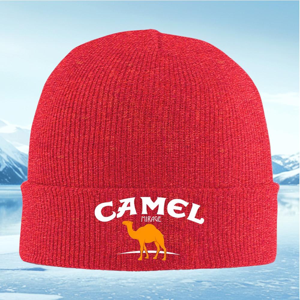 Camel Mirage Logo Black Background Orange Camel Unisex Women Unisex Knitted Hat Beanie Pullover Cap Winter Thermal Warm Christmas