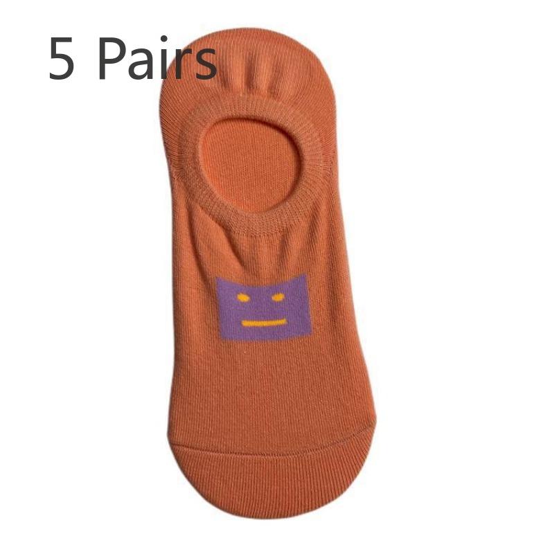 5 Pairs of Men's Short Socks Non-slip Not Off The Heel Tide Summer Thin Frog Rubber Sports Breathable Shallow Women's Short Low Cotton Socks