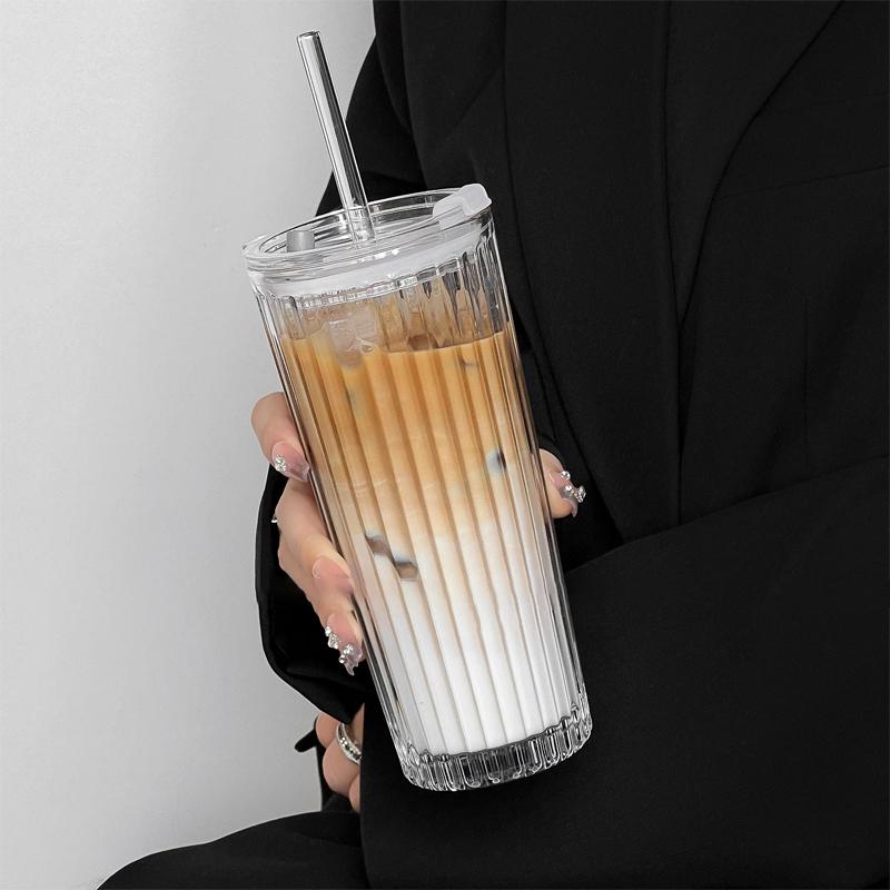 

Премиальный прозрачный стакан для сока, стеклянная бутылка для воды большой емкости с крышкой и соломинкой, элегантная офисная посуда для напитков на каждый день