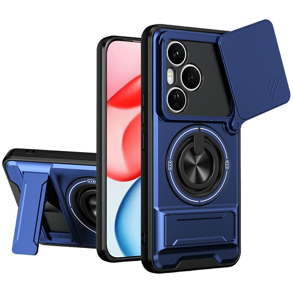 For Honor 400 Pro 5G (Global) Magnetic Case Ring Holder Foldable Kickstand TPU PC Phone Cover with Camera Lens Slider