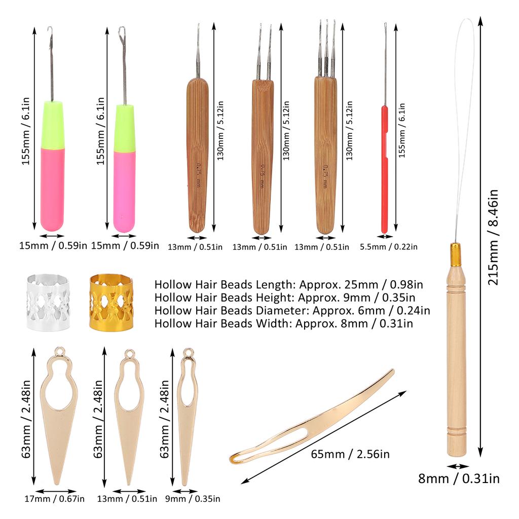 Dreadlocks Tool Set Dreadlocks Braid Rings Hair Extension Crochet Hook Hair Decoration AccessoriesGold