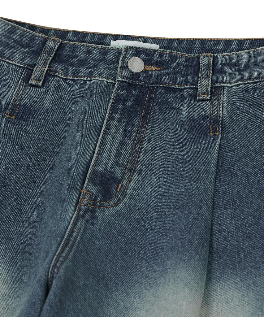 STANDARDERROR 87-Stan174 Heavy Washed Bermuda Denim Pants Deep Blue