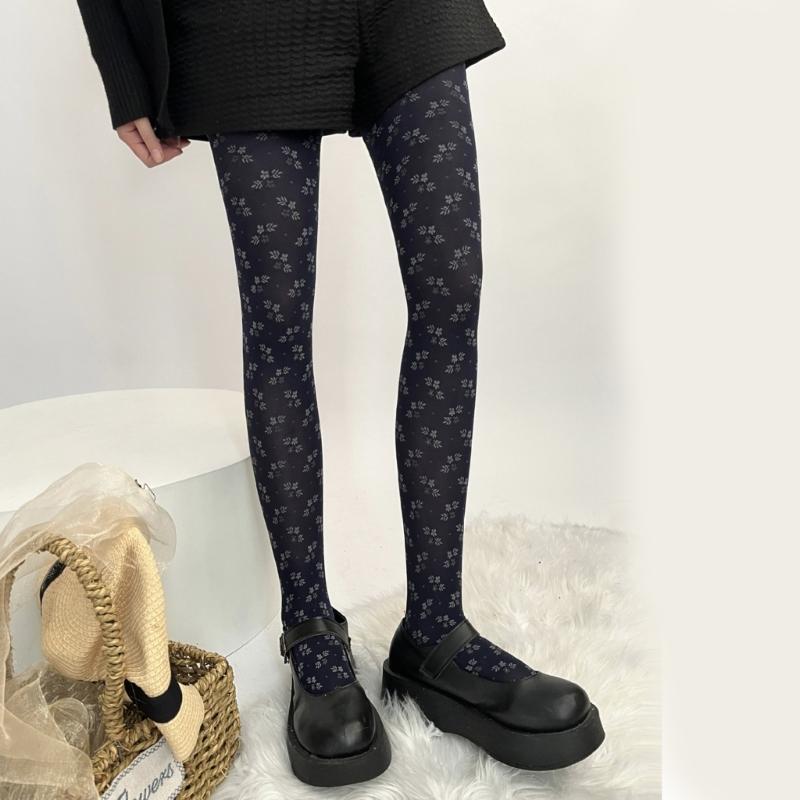 Women Japanese Style JK Vintage Floral Pattern Tights Winter Fall Sweet Girl Jacquard Silky Pantyhose Stockings Leggings