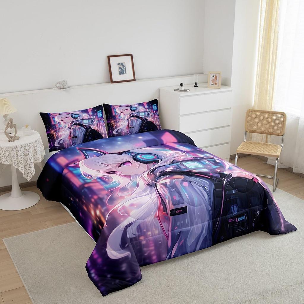 Comforter Japanese Girl Bedding Set Girly Anime Twin For Kidssci Fi Style Gaming Room Decor 3D Cartoon Anime Girl +2
