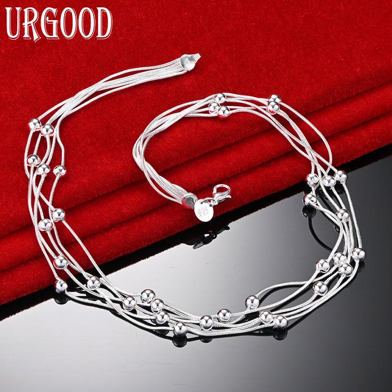 925 Sterling Silver Jewelry Snake Chain Beads Wedding Necklace