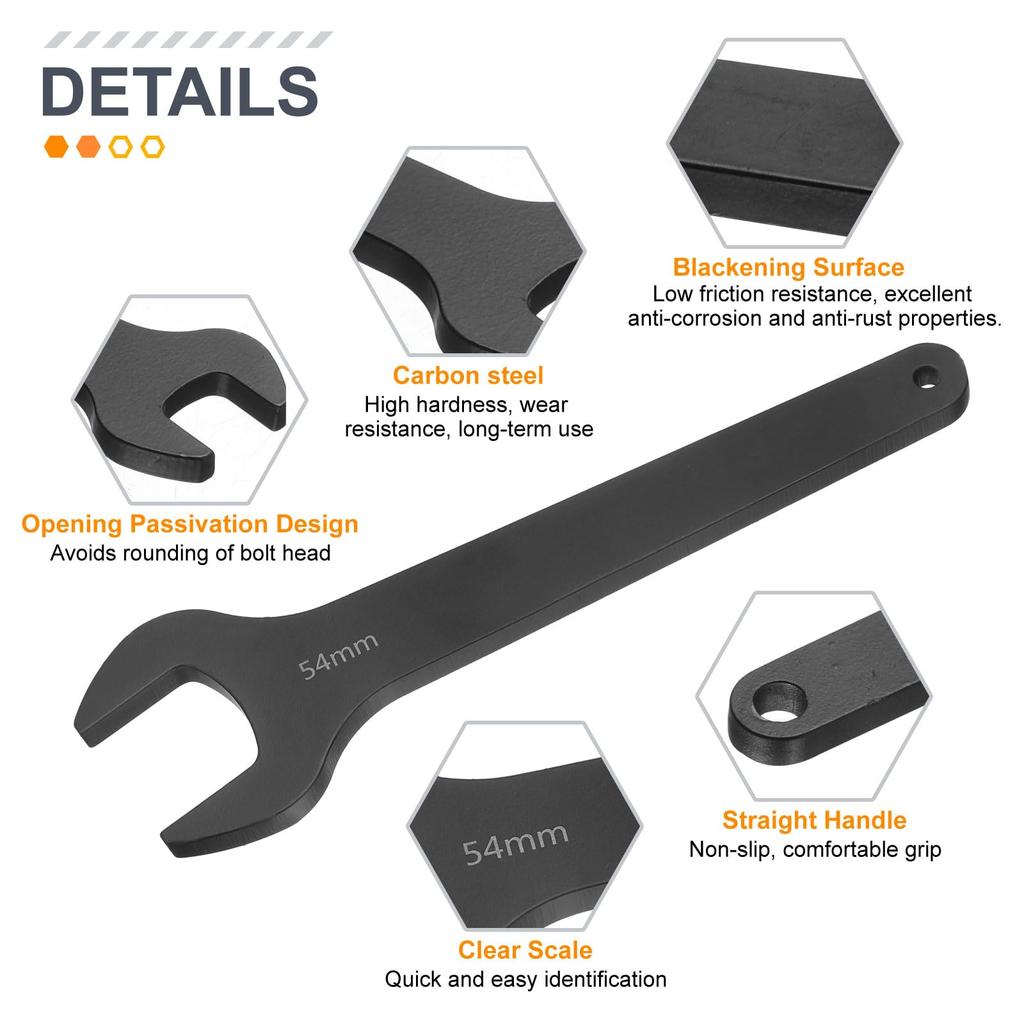 Uxcell Single 54mm 15 Degree Offset Small Flat Head Blackening Wrench with Straight for Auto Repair and Furniture Assembly Open-End Wrench, Metric,
