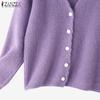 ZANZEA Herbst Elegante Damen V-Ausschnitt Langarm Textur Lässige Strickwaren Cardigans